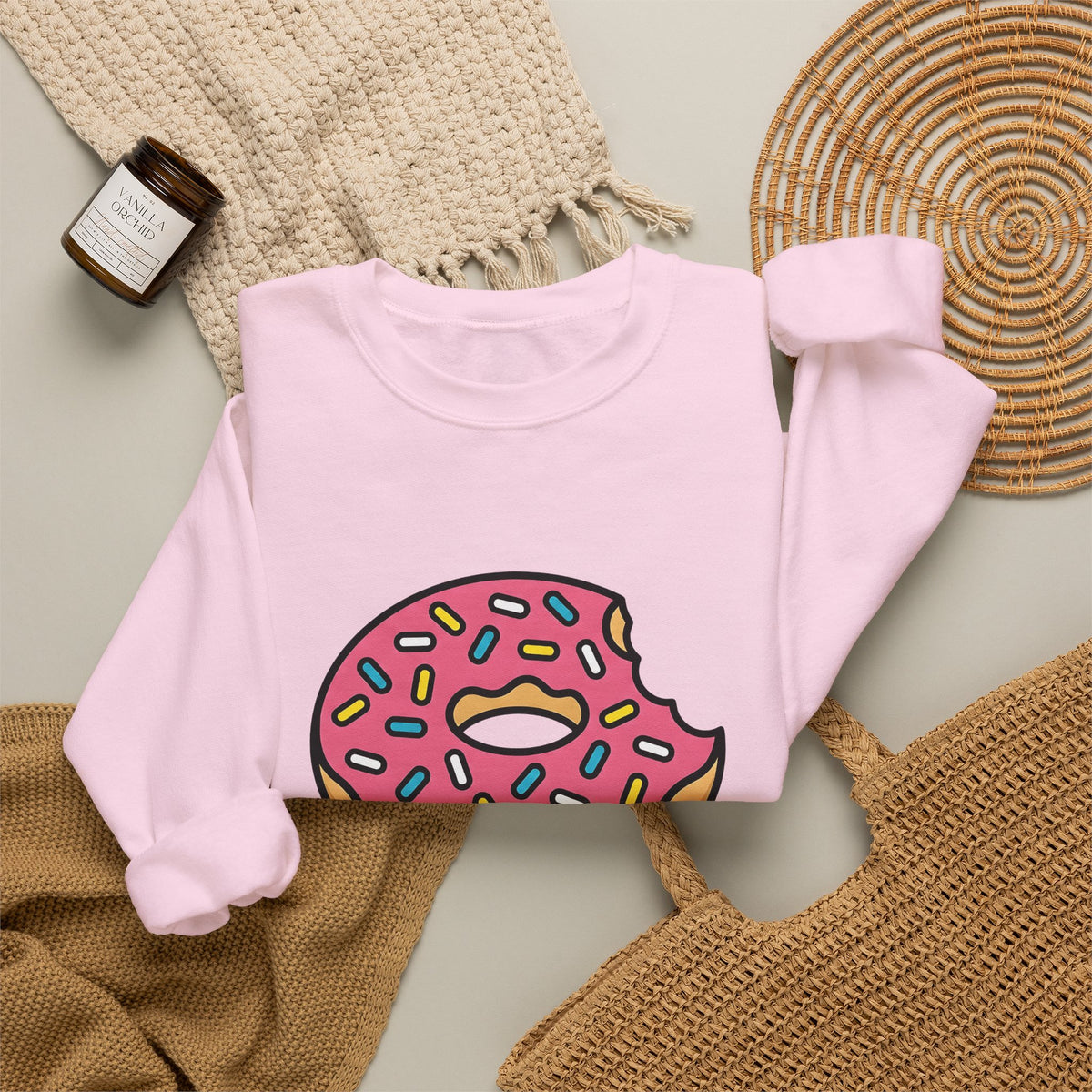Donut Drawing Sweatshirt Desserts Cuisine Gift Women Charming Sweatshirt Doughnut Sweatshirt Pastry Fan Cartoon Sweatshirt Food Graphic Animation Candy Sweatshirt