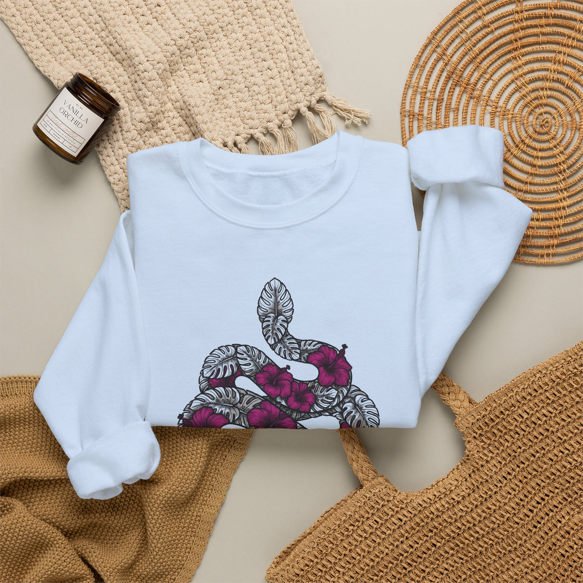 Serpent Flower Sweatshirt Boho Chic Spiritual Gift Women Hippie Sweatshirt Snake Flower Sweatshirt Bohemian Enthusiast Psychedelic Sweatshirt Mystical Graphic