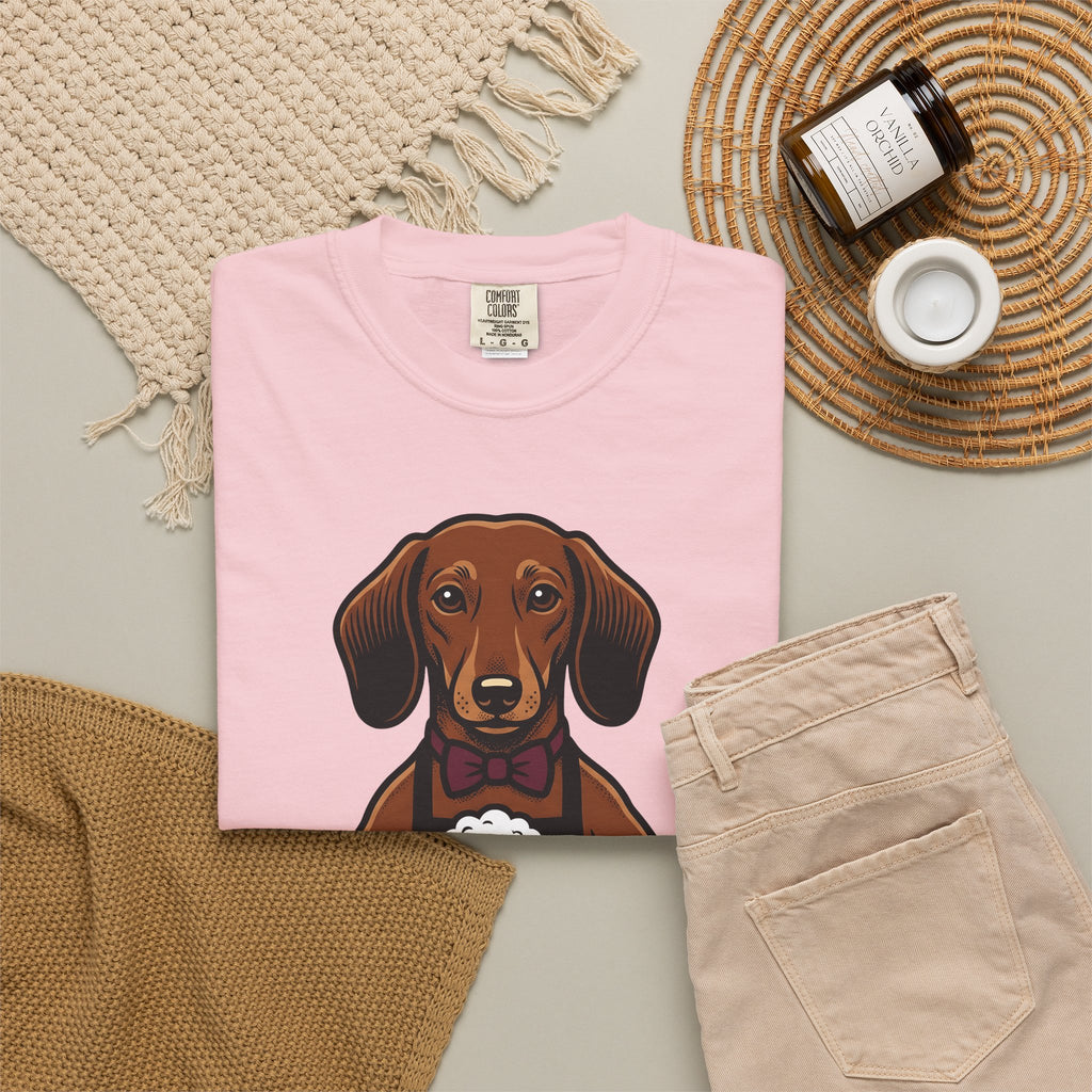 Dachshund Beer T-Shirt Dog Humor Gift Women Cartoon T-Shirt Wiener Dog T-Shirt Dog Fan Comic T-Shirt Funny Graphic Vintage Bow Tie T-Shirt