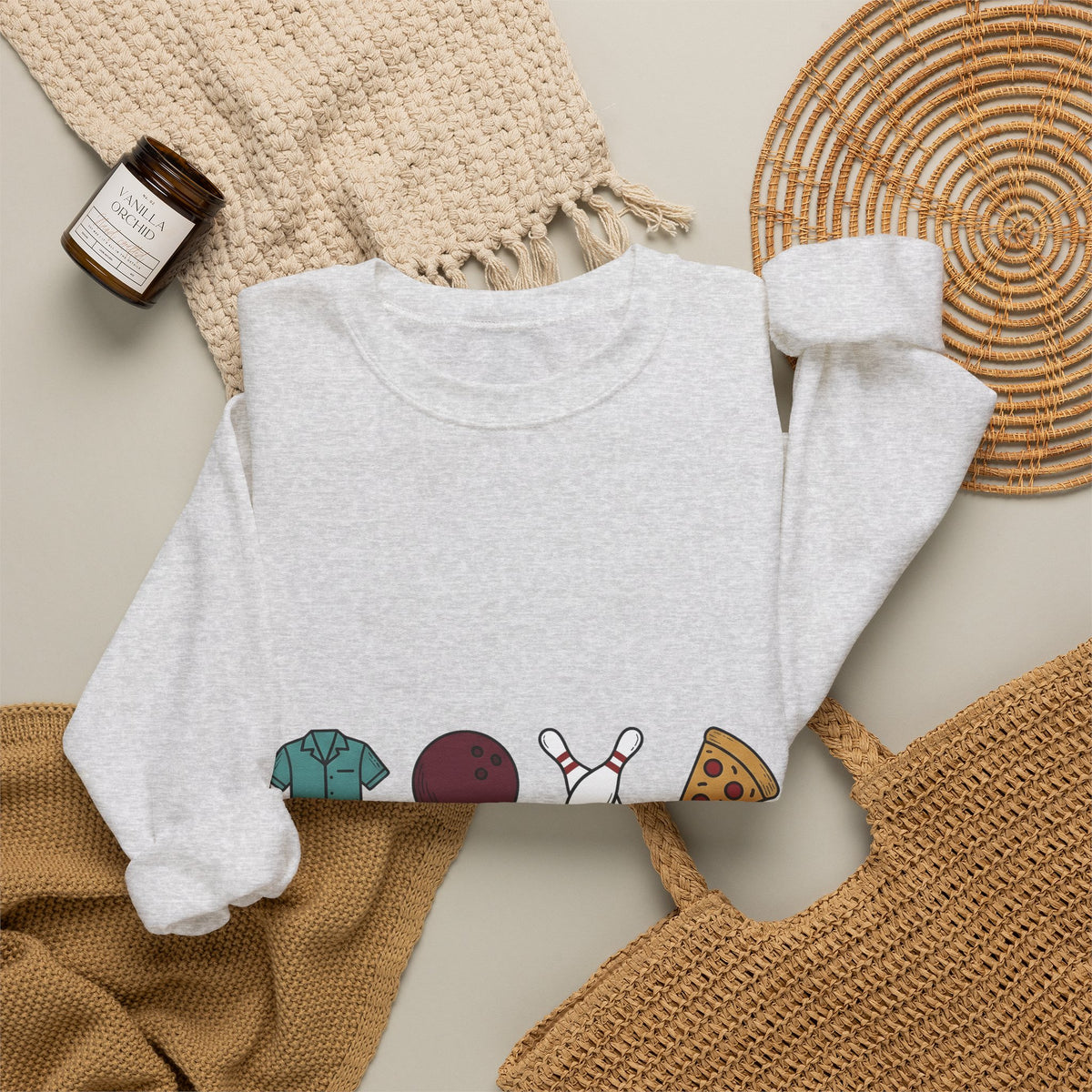 Bowling Symbols Bowling Cuisine Gift Hand Drawn Bowling Icons T Sweatshirt