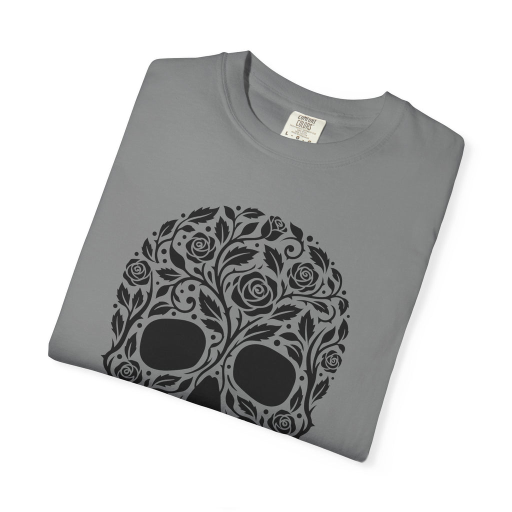 Blossom Skull T-Shirt St. Valentine's Day Macabre Gift Women Line Art T-Shirt Sugar Skull T-Shirt Valentine Fan Hand Drawn T-Shirt Dark Graphic