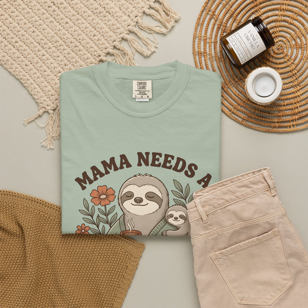 Sloth Mother Moms Espresso Gift Kawaii Sloth Mom Enthusiast Cute Coffee Sketch Blossoms T-Shirt