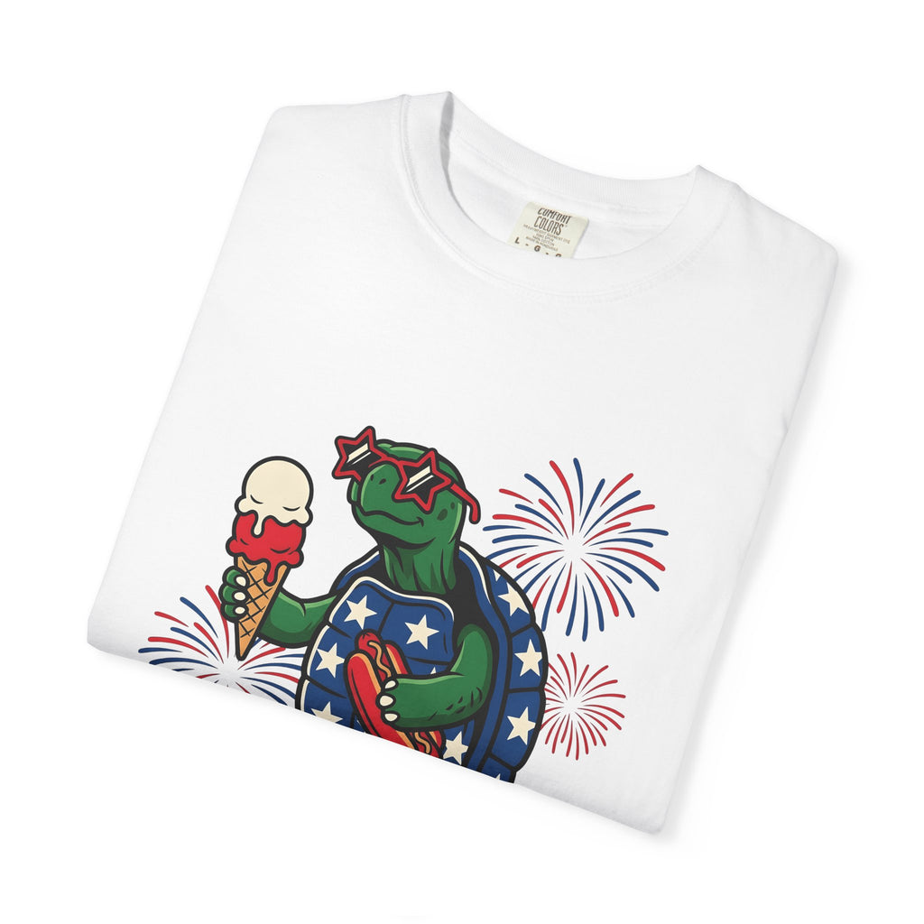 Usa Turtle T-Shirt 4th Of July Vacation Gift Women Fun T-Shirt Terrapin T-Shirt Independence Day Fan Retro T-Shirt Holiday Graphic Old School