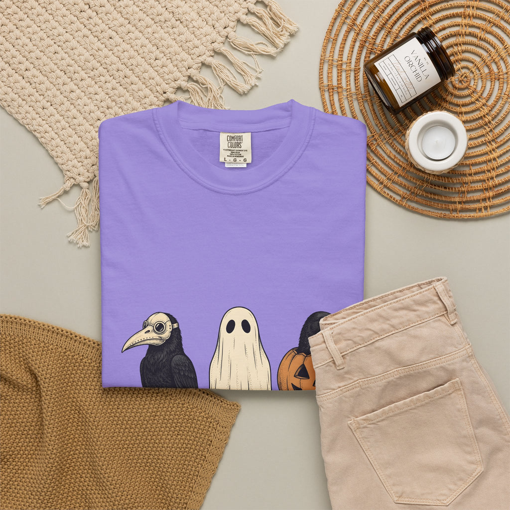 Raven Outfit T-Shirt Halloween Horror Gift Women Retro T-Shirt Crow Outfit T-Shirt Horror Fan Creepy Graphic T-Shirt Sketch Jack-O-Lantern T-Shirt