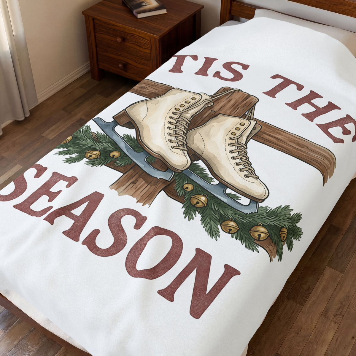 Skating Boots Blanket Christmas Frost Gift Women Doodle Blanket Ice Skates Blanket Christmas Fan Ice Skate Blanket Frosty Graphic Illustration