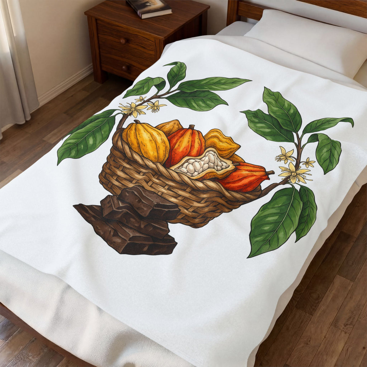 Cacao Basket Blanket Desserts Meal Gift Women Garden Blanket Cocoa Basket Blanket Sweets Fan Pastry Graphic Hand Drawn Chocolate Bar Blanket