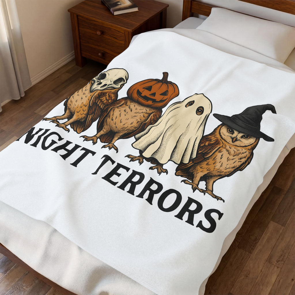 Owl Halloween Fauna Gift Rustic Owl Horror Fan Hoot Wildlife Doodle Lantern Blanket