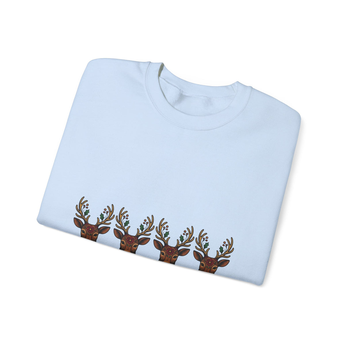 Reindeer Head Holiday Christmas Gift Folk Caribou Christmas Fan Primitive Xmas Vintage Holly Sweatshirt