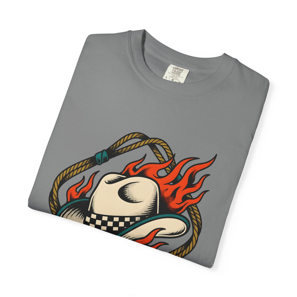 Cowboy Hat T-Shirt Cowgirl Western Gift Women Tattoo Art T-Shirt Stetson T-Shirt Rodeo Fan Tattooed T-Shirt Country Graphic Vintage Flames T-Shirt