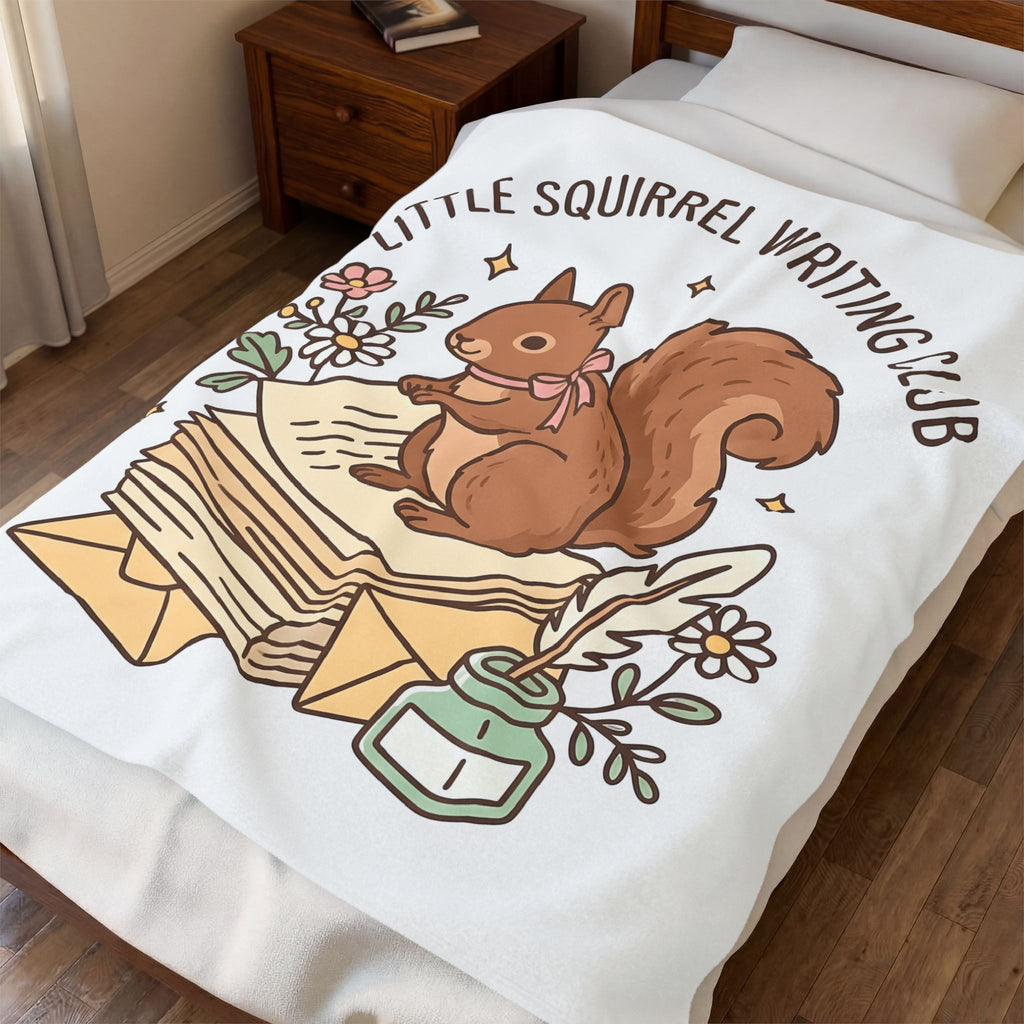 Squirrel Tower Papers Blanket Writing Critter Gift Women Playful Blanket Paper Tower Blanket Author Fan Stationery Blanket Animal Graphic Line Art