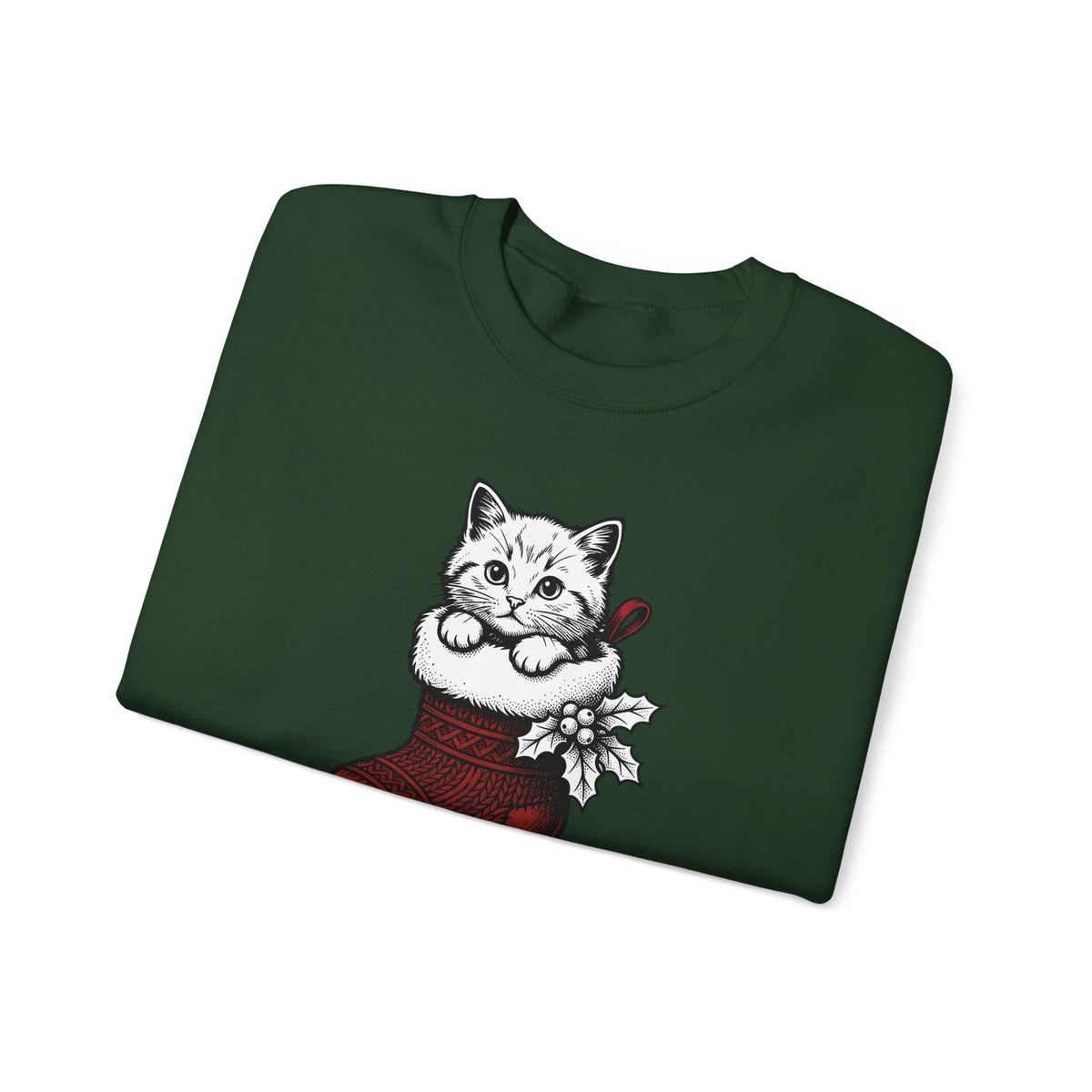 Kitten Stocking Sweatshirt Cat Christmas Gift Women Vintage Sweatshirt Christmas Stocking Sweatshirt Cat Fan Retro Sweatshirt Winter Graphic
