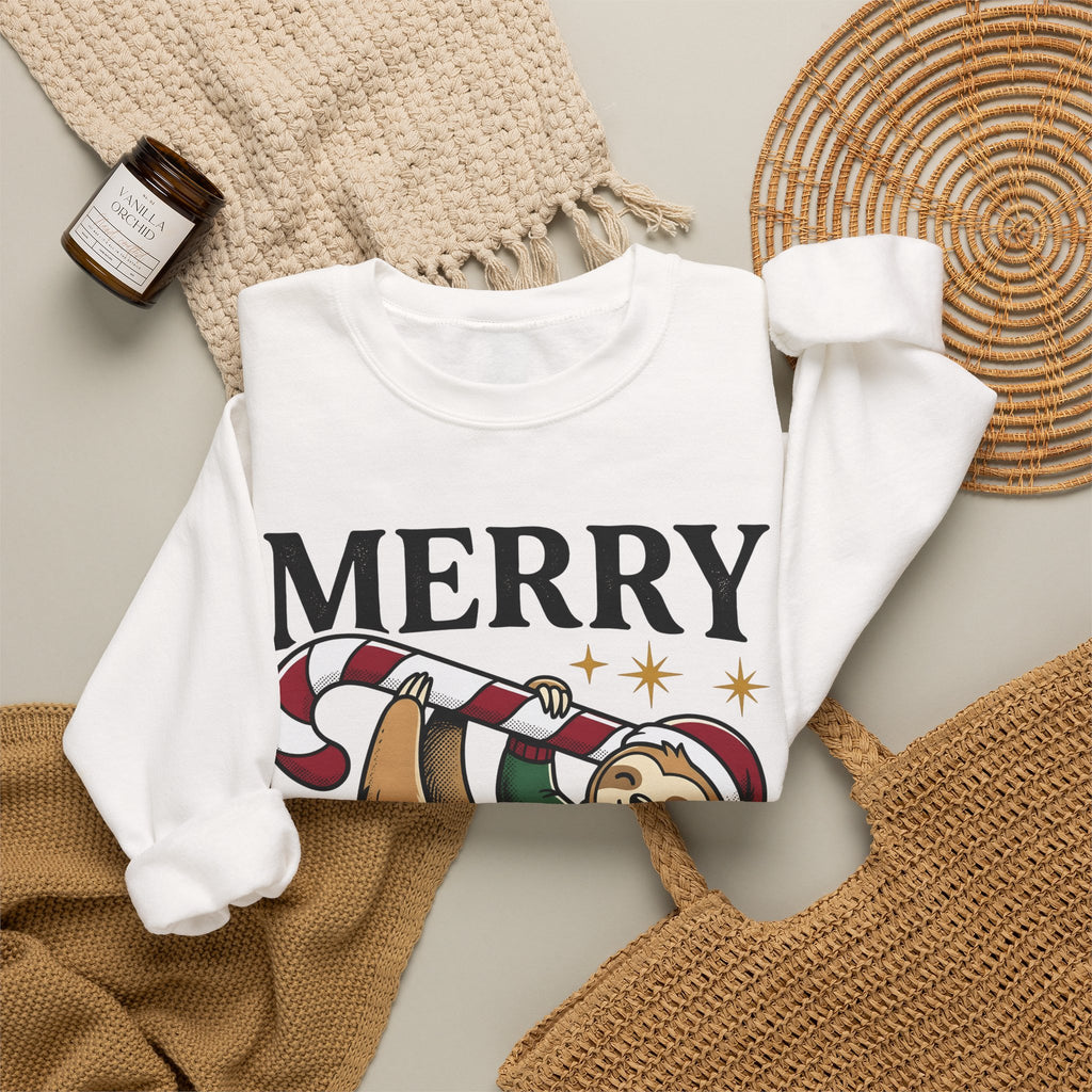 Sloth Festive Cane Sweatshirt Christmas Critter Gift Women Doodle Sweatshirt Sloth Sweatshirt Xmas Fan Hand Drawn Sweatshirt Creature Graphic Nostalgic Box