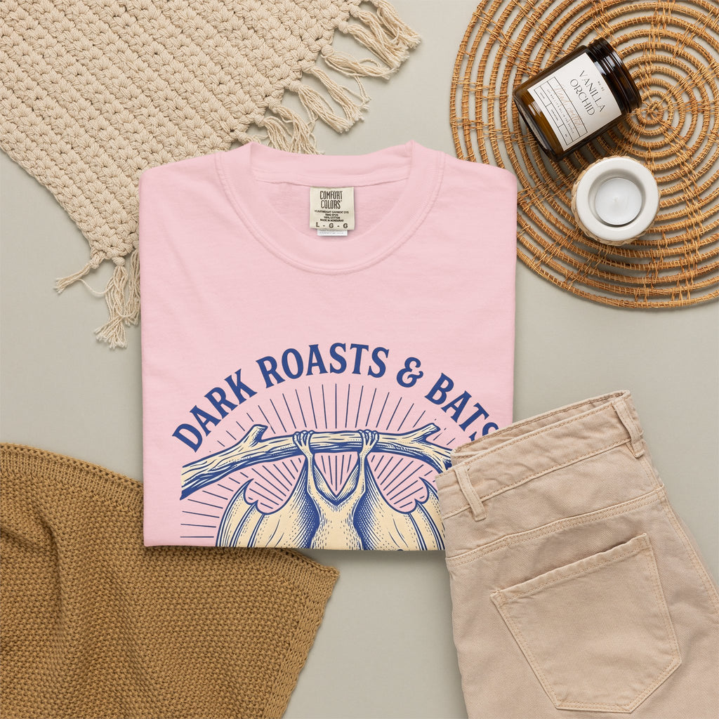 Flying Bat Coffee T-Shirt Coffee Fauna Gift Women Classic T-Shirt Coffee Drink T-Shirt Coffee Fan Wildlife Graphic T-Shirt Line Art Perch Branch