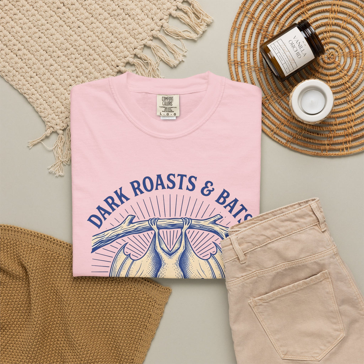 Flying Bat Coffee T-Shirt Coffee Fauna Gift Women Classic T-Shirt Coffee Drink T-Shirt Coffee Fan Wildlife Graphic T-Shirt Line Art Perch Branch