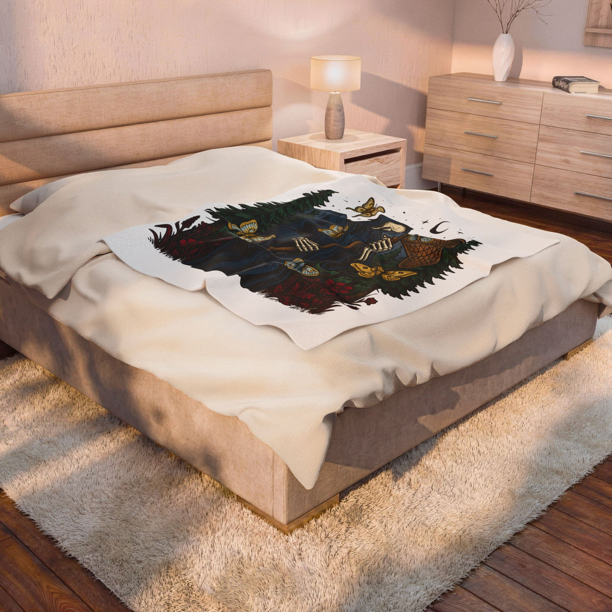 Grim Reaper Blanket Gothic Nature Gift Women Vintage Blanket Death Blanket Dark Fan Retro Blanket Environmental Graphic Hand Drawn Butterfly Blanket