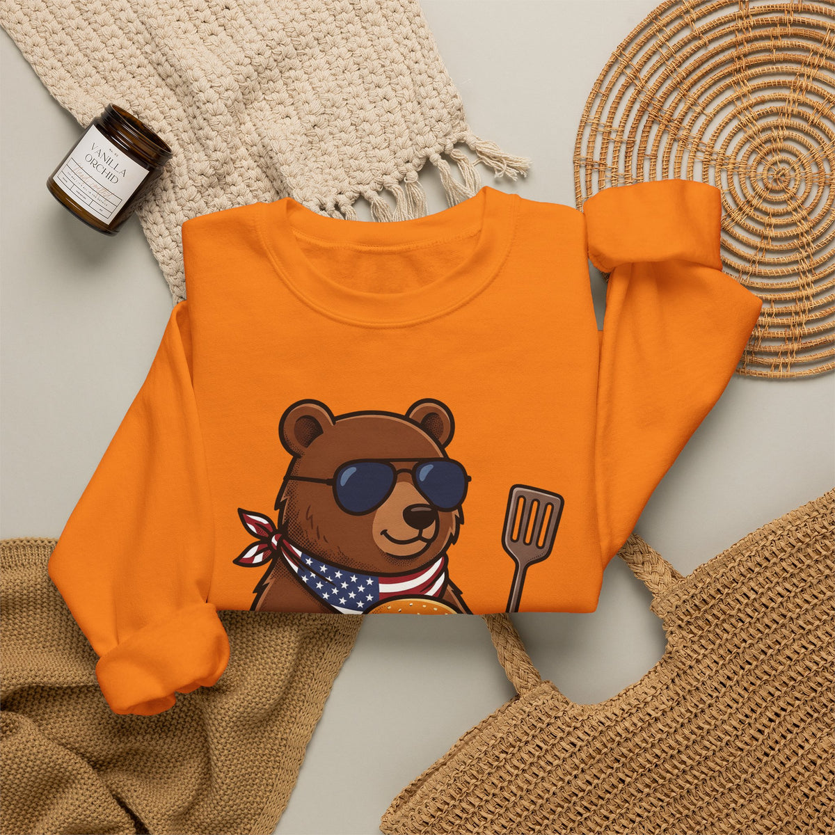 Bear Sandwich Sweatshirt 4th Of July Grilling Gift Women Comic Sweatshirt Sandwich Sweatshirt Independence Fan Cartoon Sweatshirt Barbecue Graphic Vintage