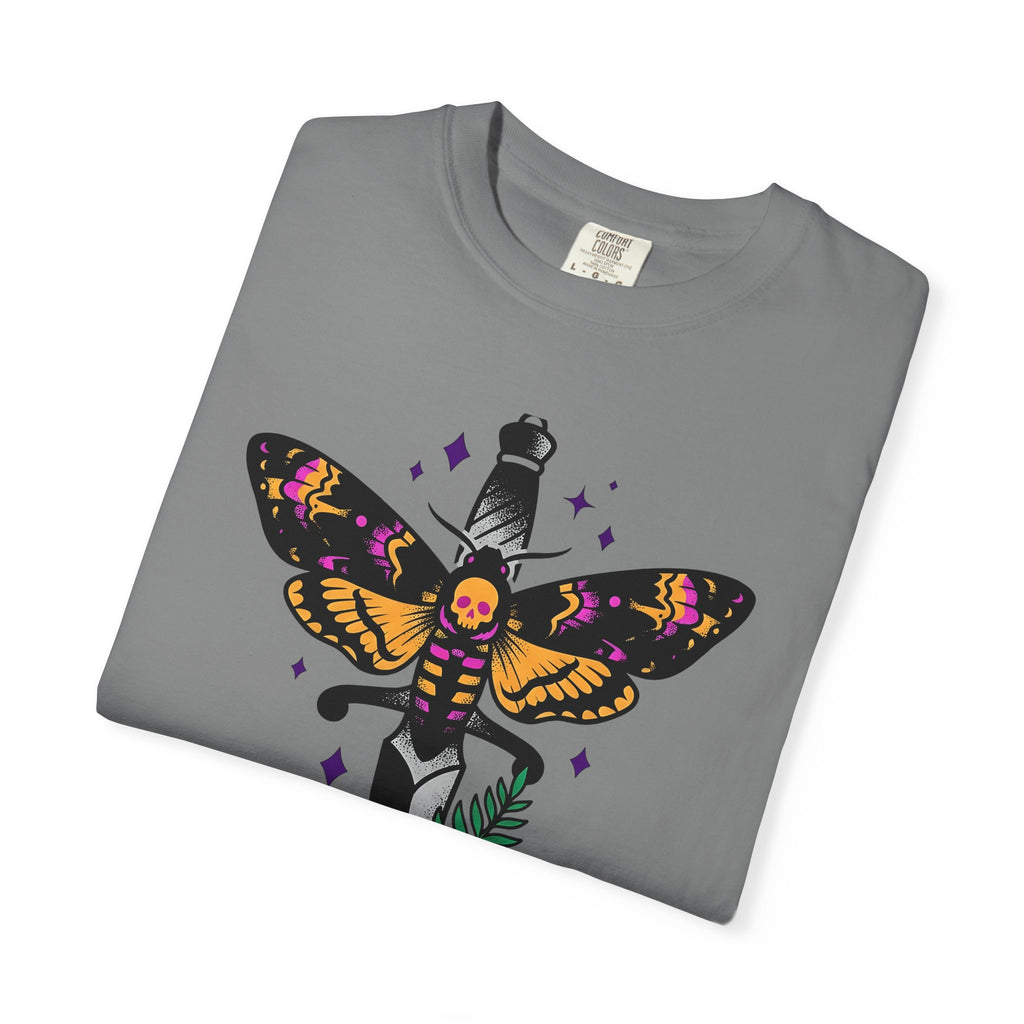 Skull Moth Dagger T-Shirt Halloween Horror Gift Women Ink T-Shirt Dagger