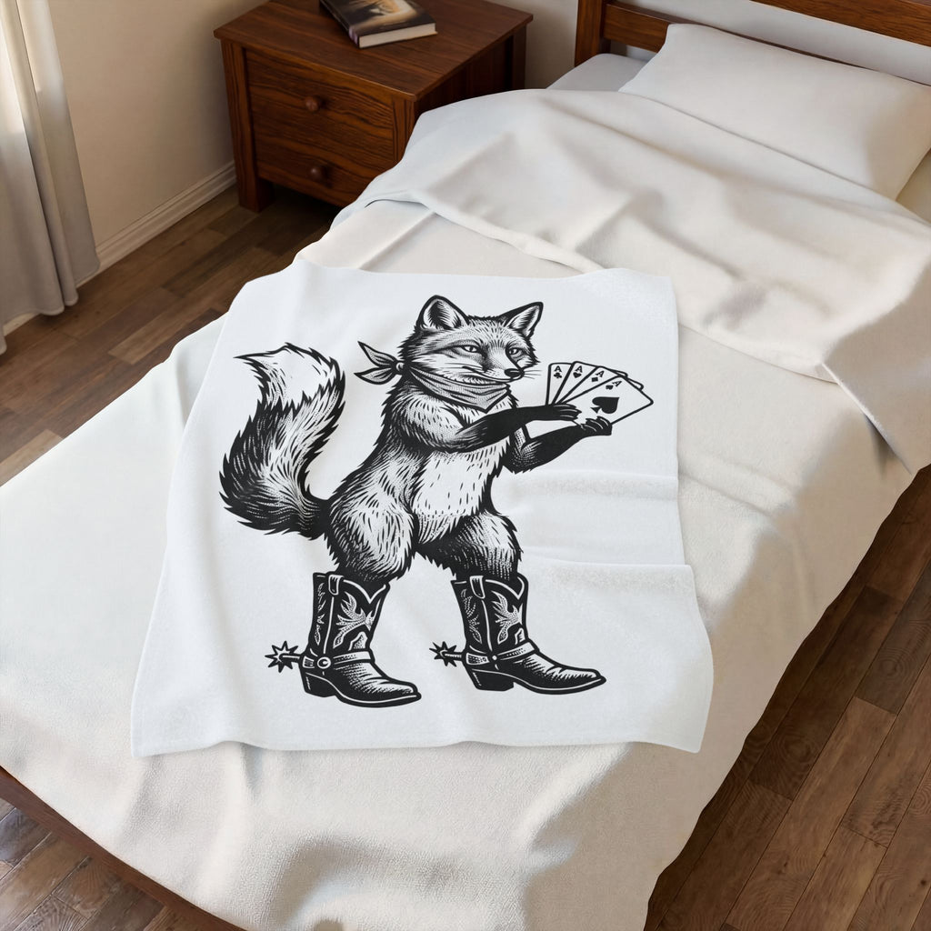 Fox Cowboy Boots Blanket Cowgirl Animal Gift Women Vintage Blanket Fox Boot Blanket Cowboy Fan Fox Graphic Kitten Illustration Hand Drawn Playing