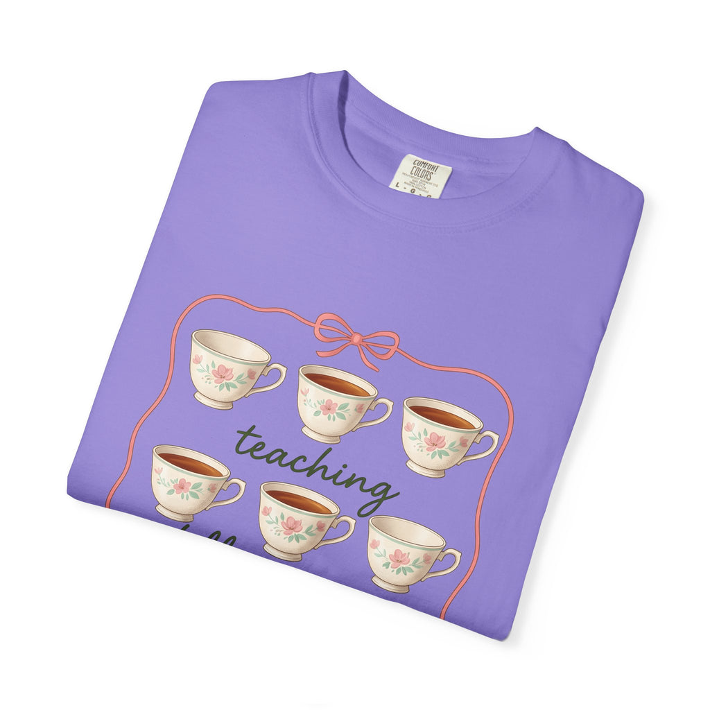 Floral Teacup T-Shirt Teachers Coffee Gift Women Vintage T-Shirt Teacup T-Shirt Educator Enthusiast Retro T-Shirt Caffeine Graphic Hand Drawn Bow