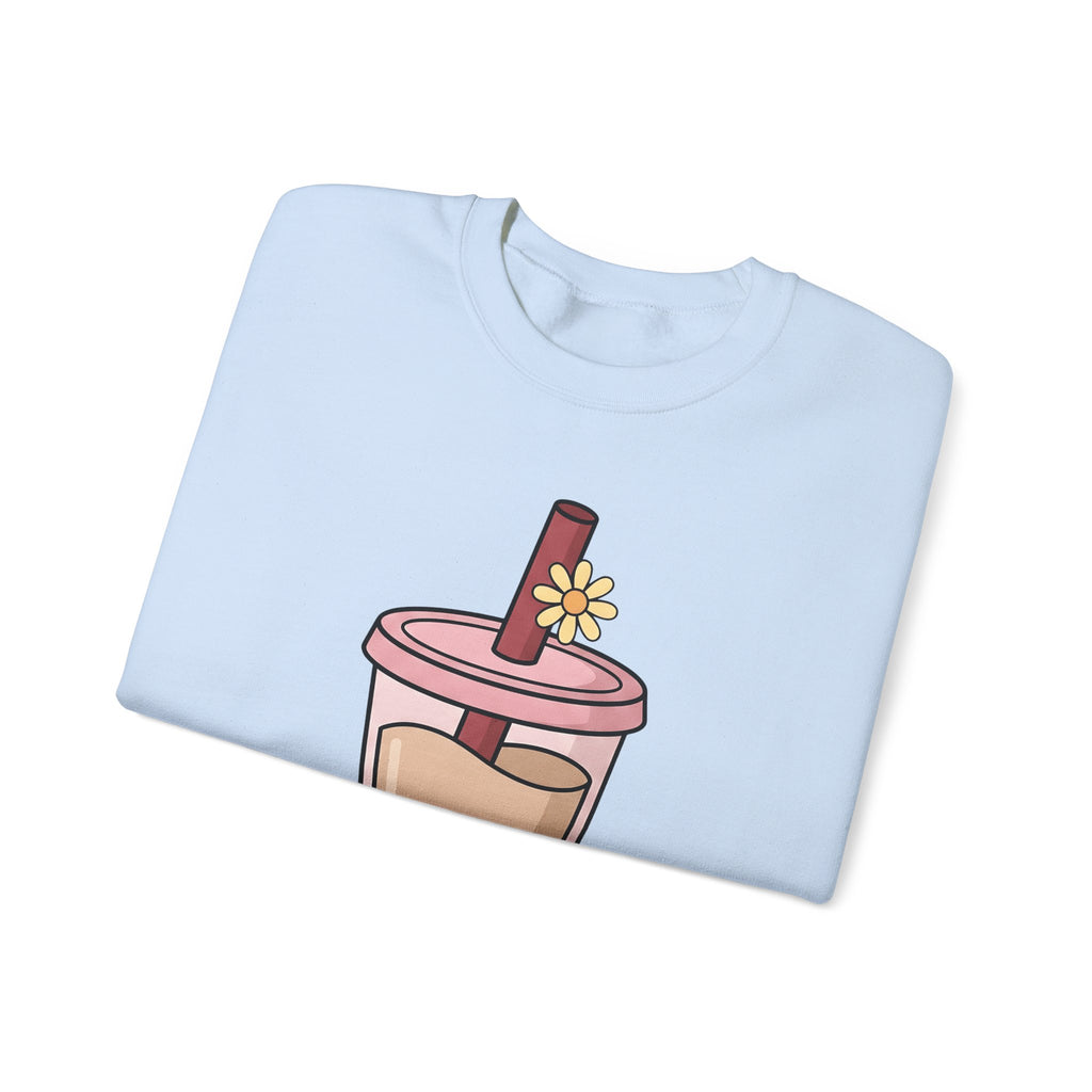 Boba Tea Sweatshirt Drinks Cuisine Gift Women Cute Sweatshirt Bubble Tea Sweatshirt Beverage Fan Milk Tea Sweatshirt Food Graphic Simple Blossom Sweatshirt