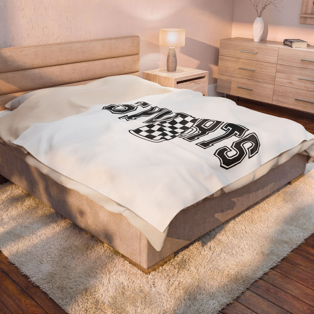 Checkered Megaphone Blanket Mom Sports Gift Women Varsity Blanket Loudspeaker Blanket Mother Fan Letterman Blanket Athlete Graphic Vintage Bold