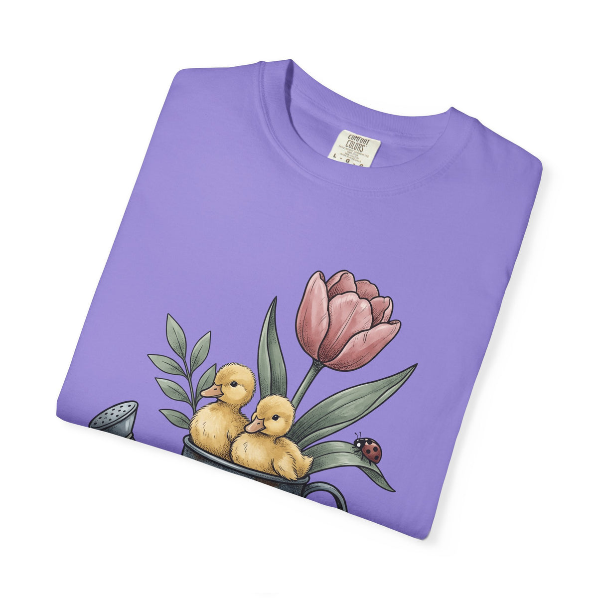 Baby Ducks Watering Pot T-Shirt Easter Garden Gift Women Sketch T-Shirt Duckling T-Shirt Spring Fan Doodle T-Shirt Gardening Graphic Retro Flower