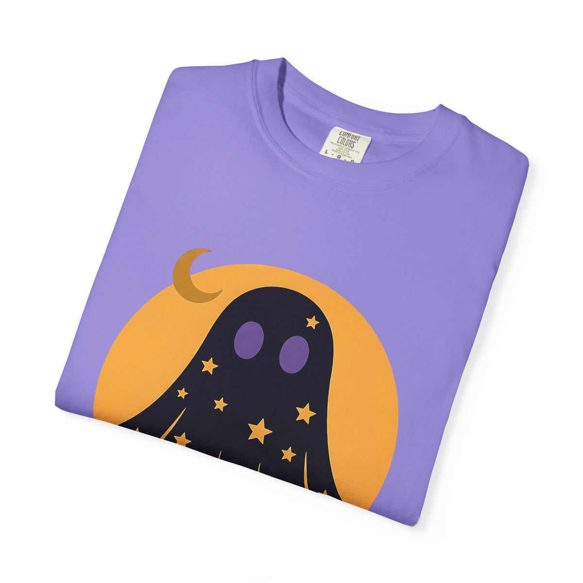 Ghost Halloween Spooky Gift Cute Specter Horror Fan Ghostly Macabre Minimalist Crescent T-Shirt