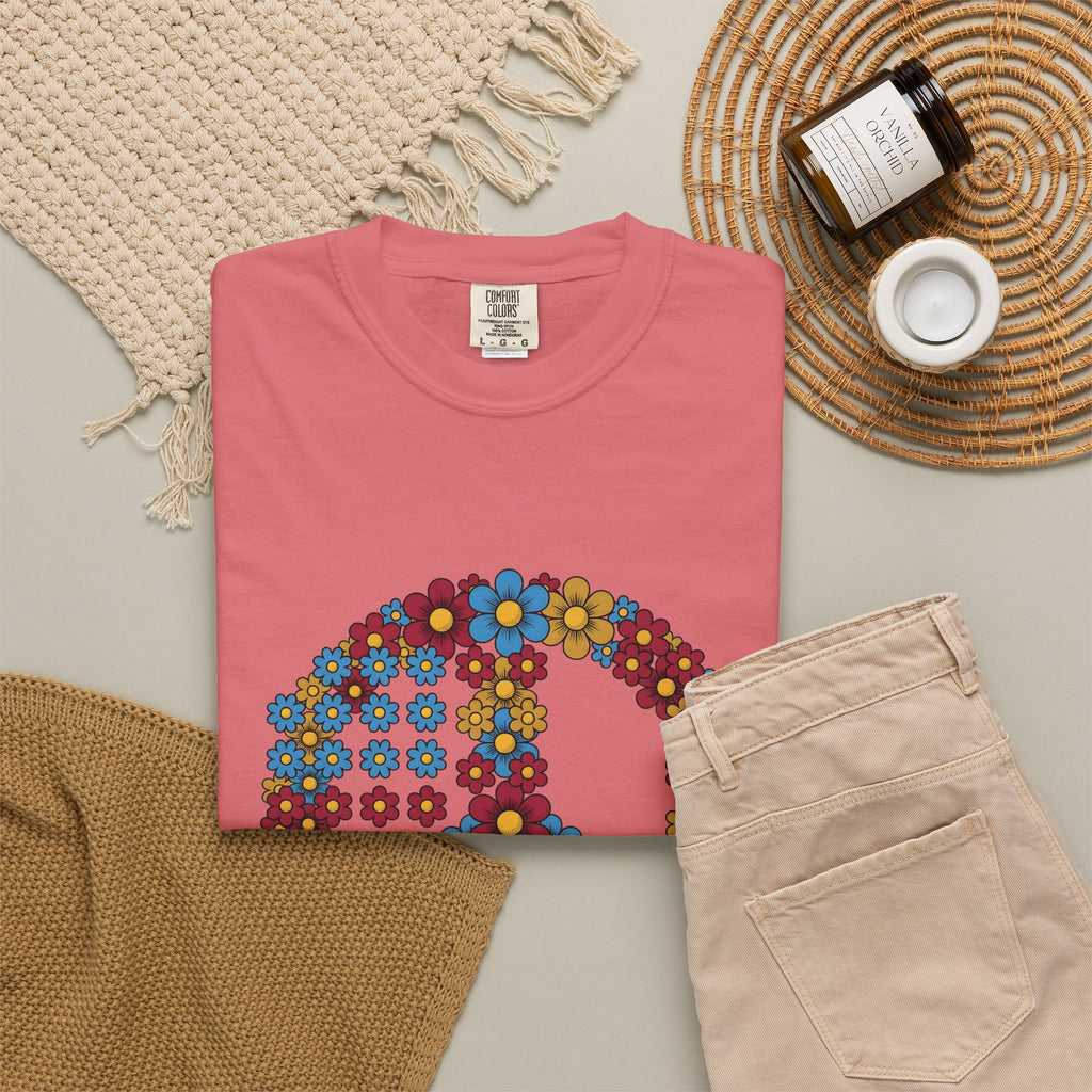Peace Symbol Flower T-Shirt N Symbol Gift Women Hippie T-Shirt Peace Sign T-Shirt Nature Enthusiast Bohemian T-Shirt Iconic Graphic Retro Chamomile