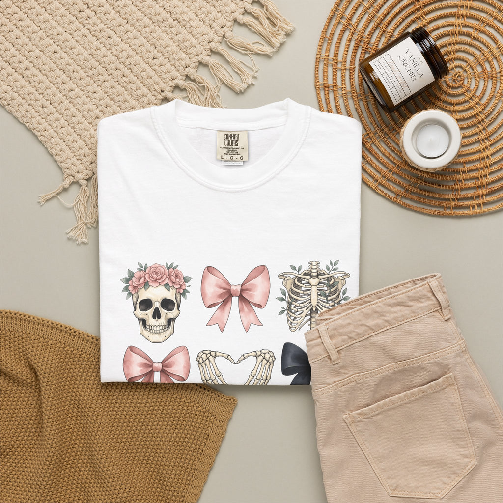 Skull Flower Halloween Dark Gift Watercolor Sugar Skull Horror Fan Gothic Dark Retro Bony T-Shirt