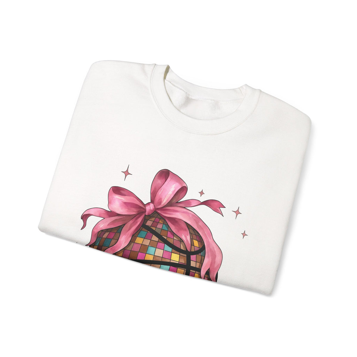 Basketball Disco Ball Sweatshirt Moms Sports Gift Women Whimsical Sweatshirt Disco Ball Sweatshirt Mom Fan Whimsy Sweatshirt Athlete Graphic Watercolor Pink