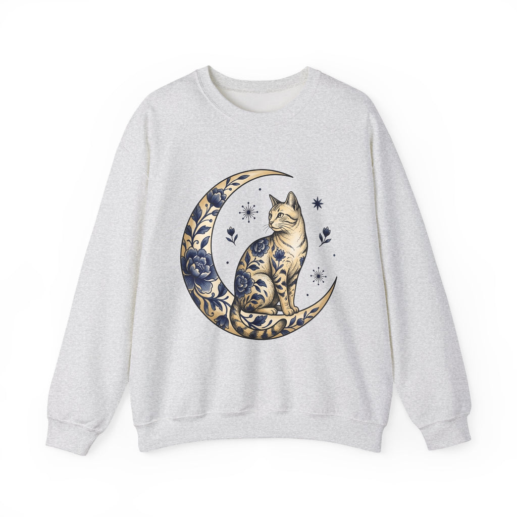 Flower Kitty Sweatshirt Cat Astrology Gift Women Hippie Sweatshirt Kitty Cat Sweatshirt Cat Fan Zodiac Graphic Sweatshirt Retro Half Moon Sweatshirt