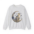 Flower Kitty Sweatshirt Cat Astrology Gift Women Hippie Sweatshirt Kitty Cat Sweatshirt Cat Fan Zodiac Graphic Sweatshirt Retro Half Moon Sweatshirt
