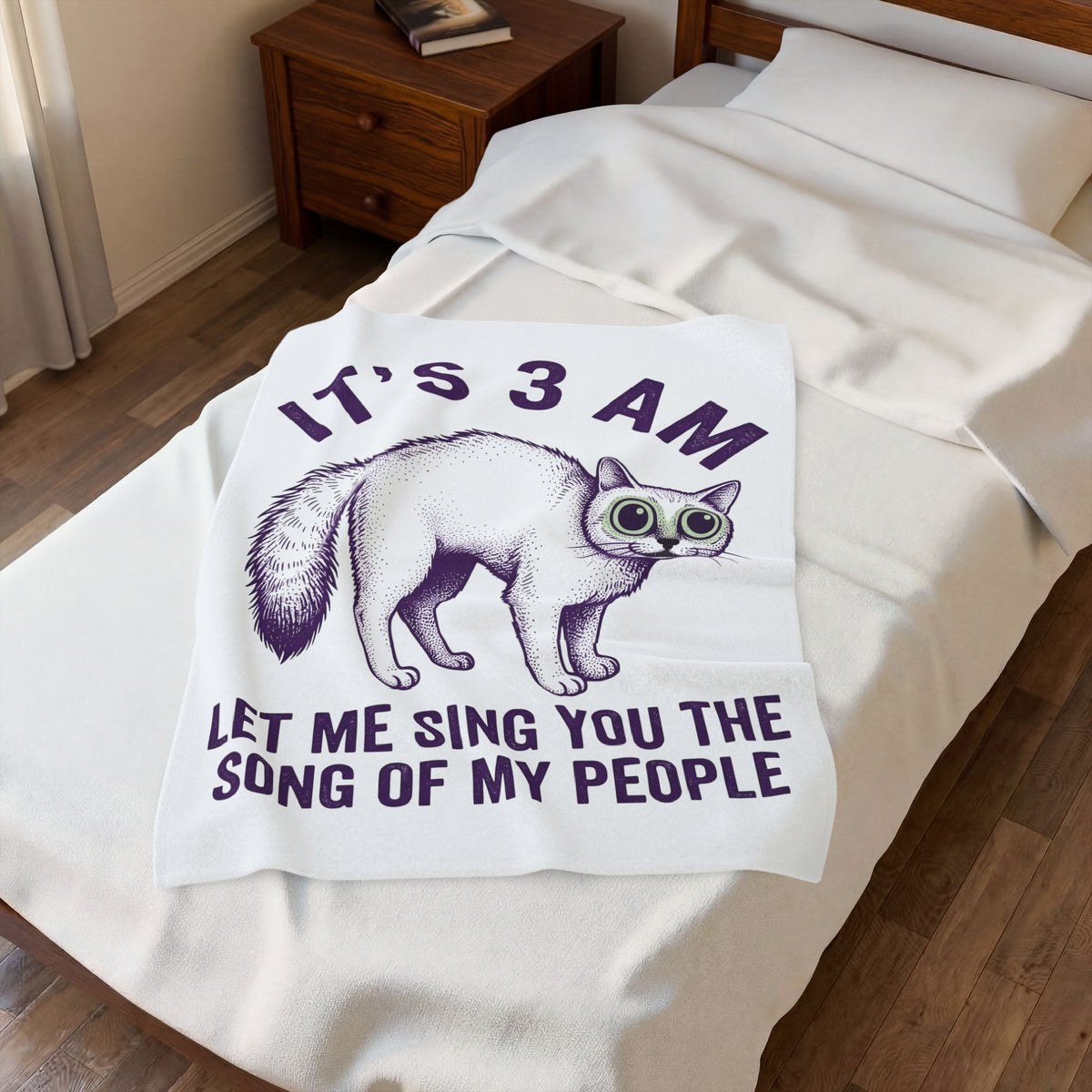 Wide Eyed Feline Blanket Cat Jokes Gift Women Hand Drawn Blanket Cat Blanket Cat Fan Illustrated Blanket Pun Graphic Cartoon Oversized Eyes Blanket