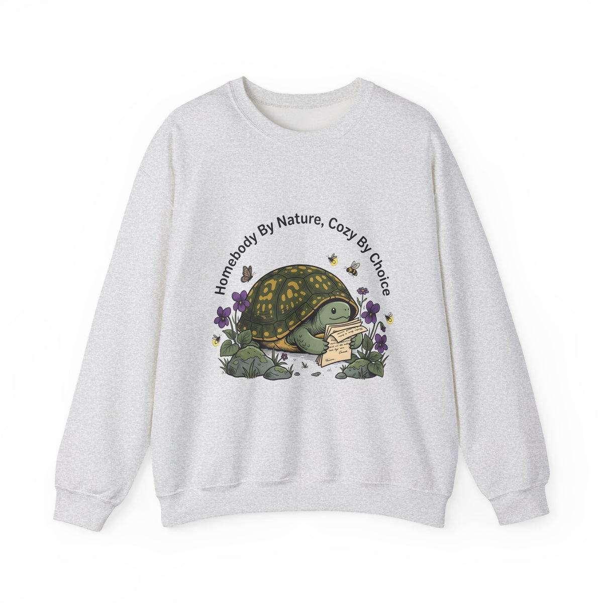 Turtle Cozy Sweatshirt Funny Animal Gift Women Whimsical Sweatshirt Turtle Sweatshirt Humor Fan Cartoon Sweatshirt Wildlife Graphic Hand Drawn Flowers Sweatshirt