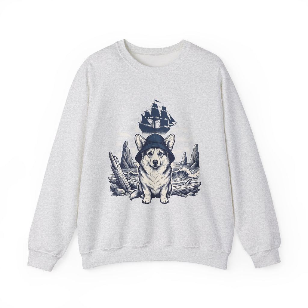Corgi Pet Sweatshirt Dog Sailing Gift Women Classic Sweatshirt Puppy Sweatshirt Dog Fan Retro Sweatshirt Nautical Graphic Line Art Pirate Boat Sweatshirt