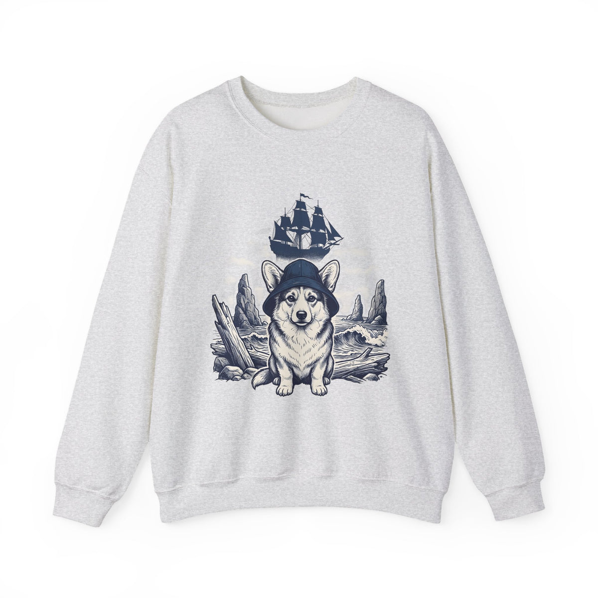 Corgi Pet Sweatshirt Dog Sailing Gift Women Classic Sweatshirt Puppy Sweatshirt Dog Fan Retro Sweatshirt Nautical Graphic Line Art Pirate Boat Sweatshirt