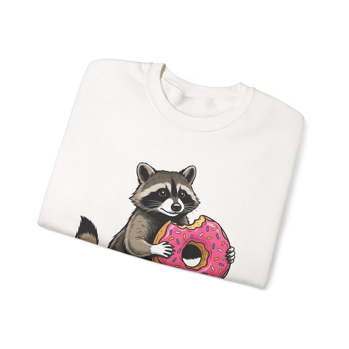 Raccoon Donut Desserts Animal Gift Cartoon Donut Pastry Fan Comic Wildlife Hand Drawn Sprinkles Sweatshirt