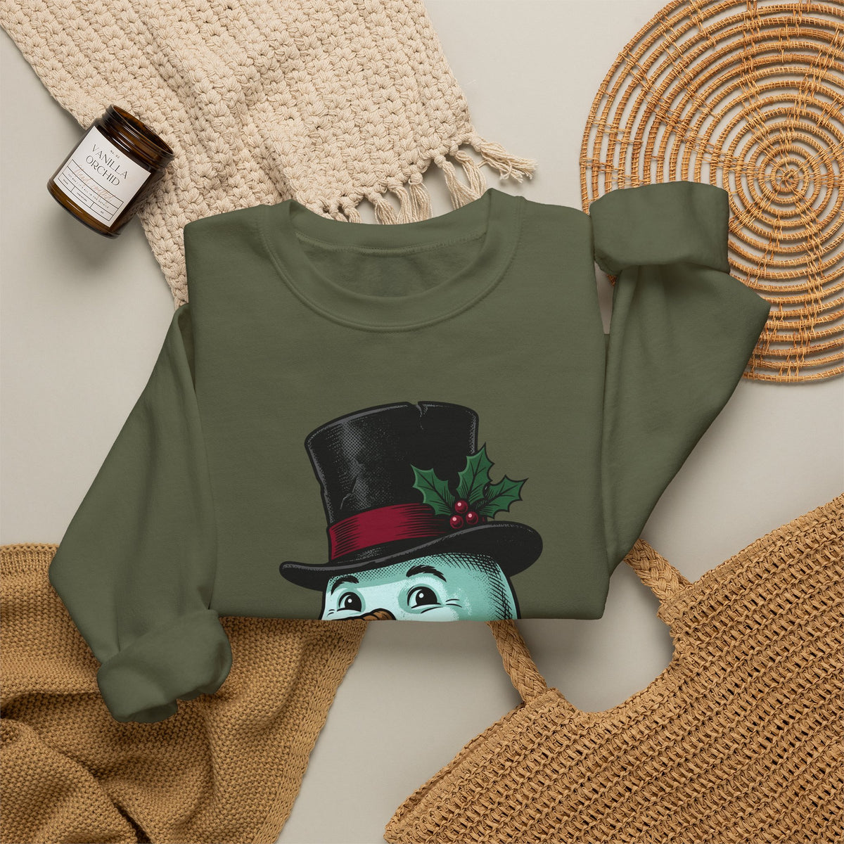 Snowman Christmas Event Gift Rustic Frosty Holiday Fan Country Party Nostalgic Tartan Scarf Sweatshirt