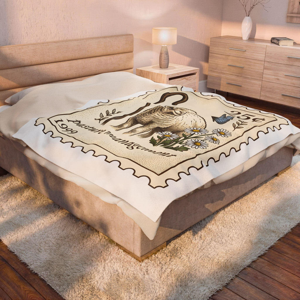 Lamb Drawing Blanket Easter Farmland Gift Women Rustic Blanket Sheep Blanket Spring Fan Country Blanket Farm Graphic Doodle Field Flowers Blanket