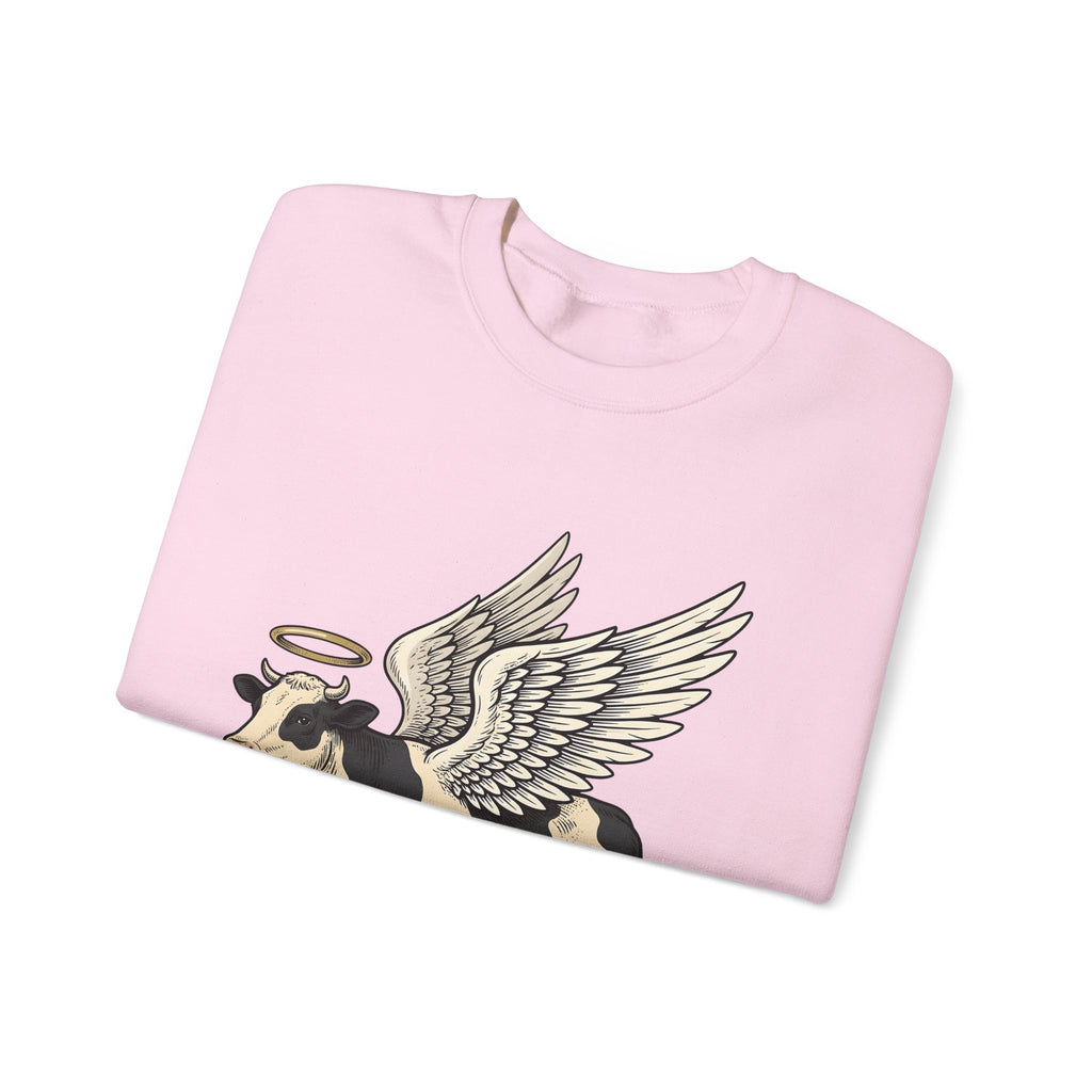 Flying Cow Sweatshirt Funny Pet Gift Women Retro Sweatshirt Cowboy Sweatshirt Humor Fan Vintage Sweatshirt Animal Graphic Sketch Halo Sweatshirt