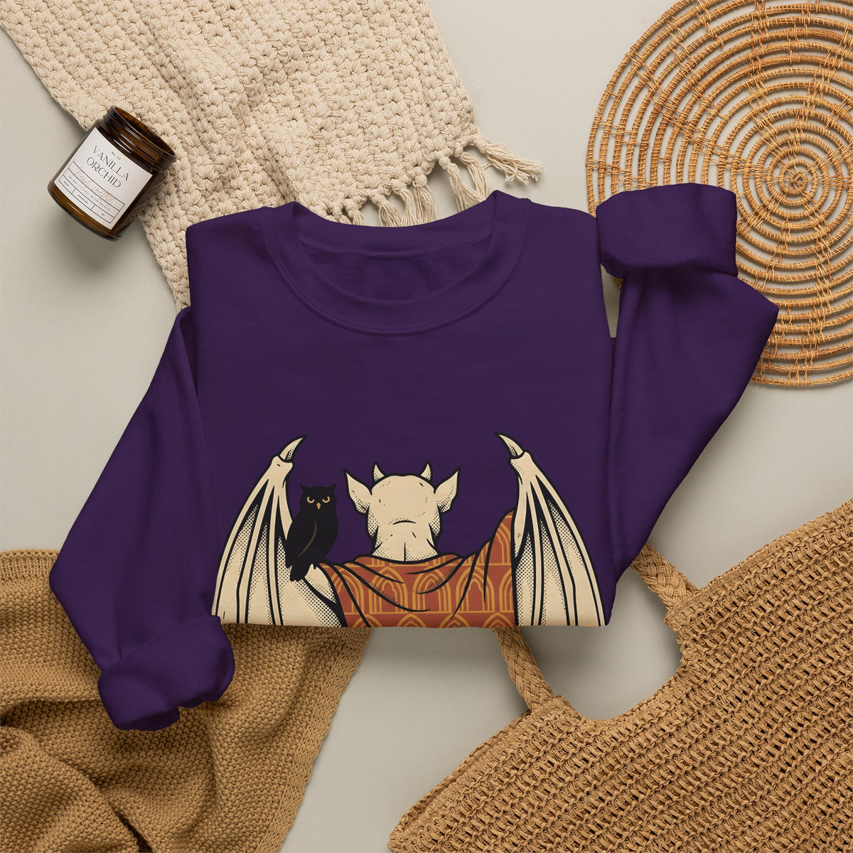Bat Sculpture Sweatshirt Halloween Ghost Gift Women Mysterious Sweatshirt Statue Sweatshirt Horror Fan Dark Art Sweatshirt Specter Graphic Classic Night Bird