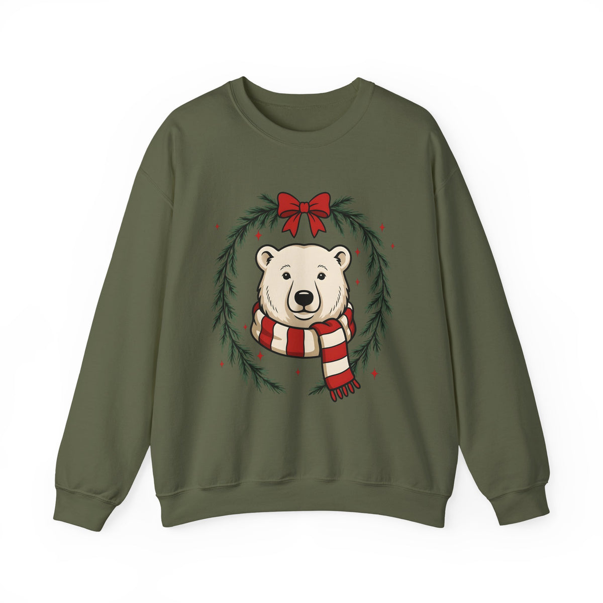 Arctic Bear Sweatshirt Christmas Wildlife Gift Women Comic Sweatshirt Polar Bear Sweatshirt Xmas Fan Cartoon Sweatshirt Animal Graphic Sketch Garland Sweatshirt