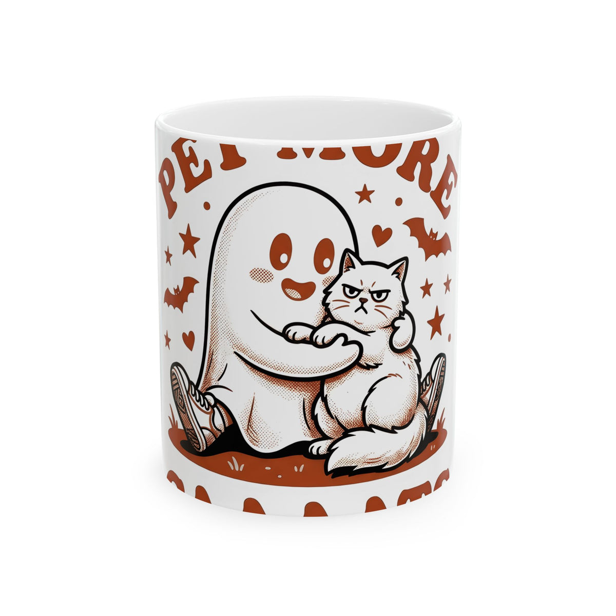 Spooky Cat Mug Halloween Animals Gift Women Comic Mug Cat Mug Horror Fan Cartoon Mug Creature Graphic Retro Flying Bats Mug
