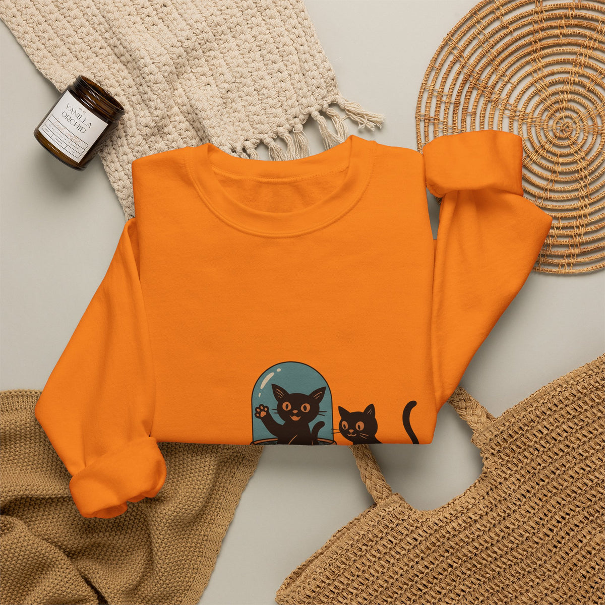Space Cats Sweatshirt Cat Space Gift Women Vintage Sweatshirt Kitty Sweatshirt Feline Fan Retro Sweatshirt Astronaut Graphic Retro Ufo Sweatshirt