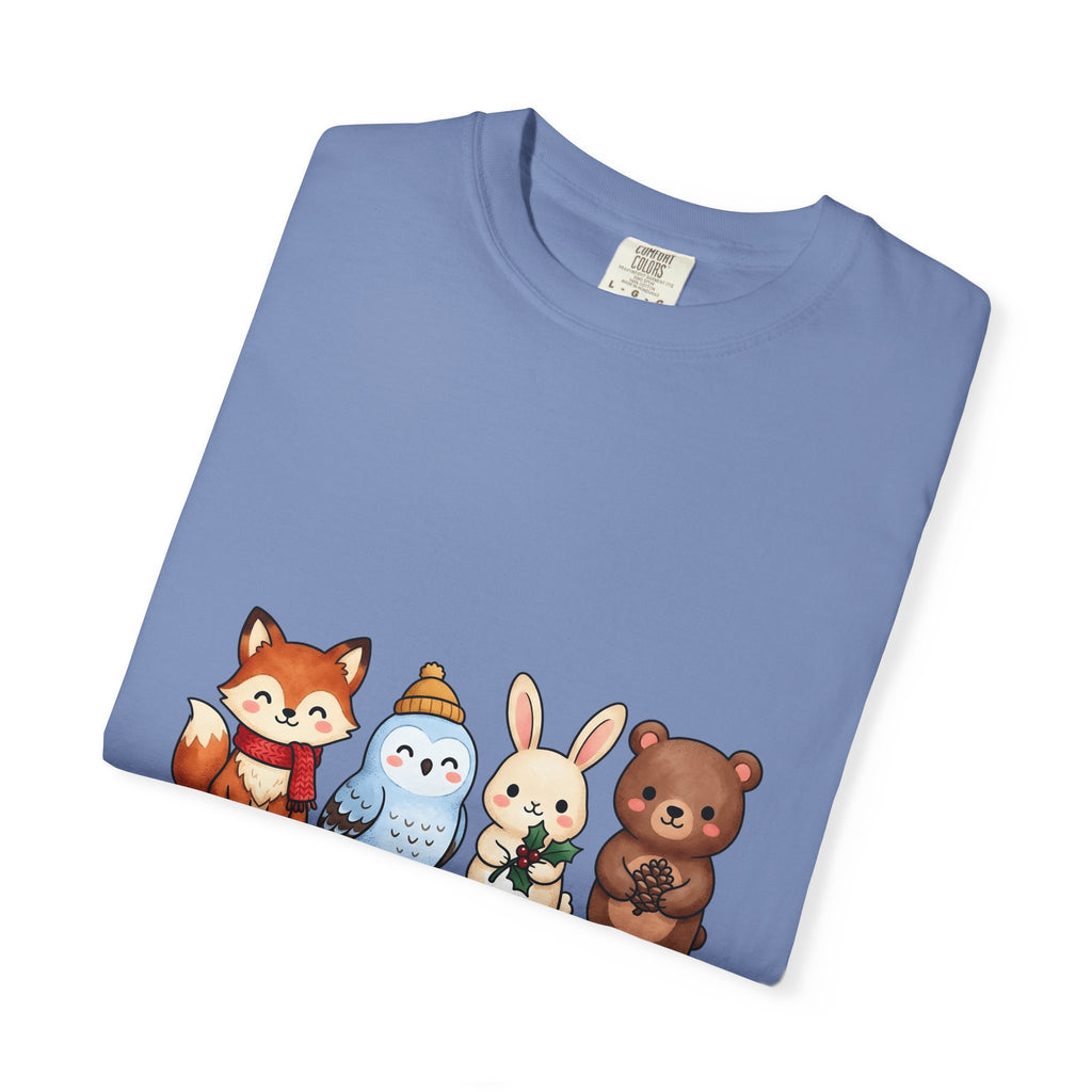 Forest Creatures T-Shirt Christmas Wildlife Gift Women Adorable T-Shirt Woodland T-Shirt Xmas Fan Cute T-Shirt Animal Graphic Comic Mistletoe