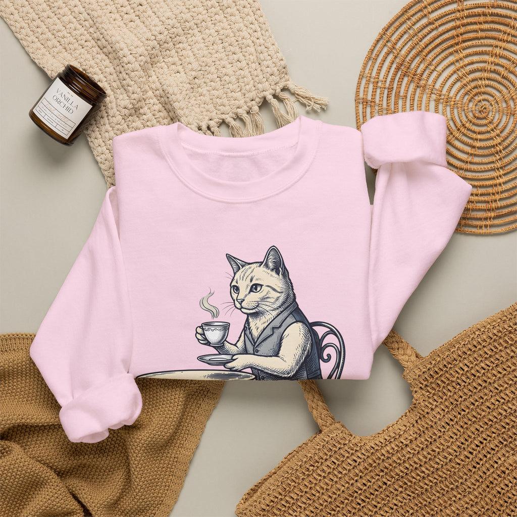 Cat Mocha Sweatshirt Coffee Creature Gift Women Nostalgic Sweatshirt Kitten Sweatshirt Coffee Fan Animal Graphic Doodle Café Bench Sweatshirt