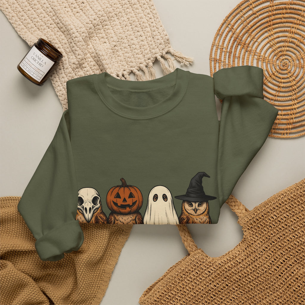 Owl Halloween Fauna Gift Rustic Owl Horror Fan Hoot Wildlife Doodle Lantern Sweatshirt