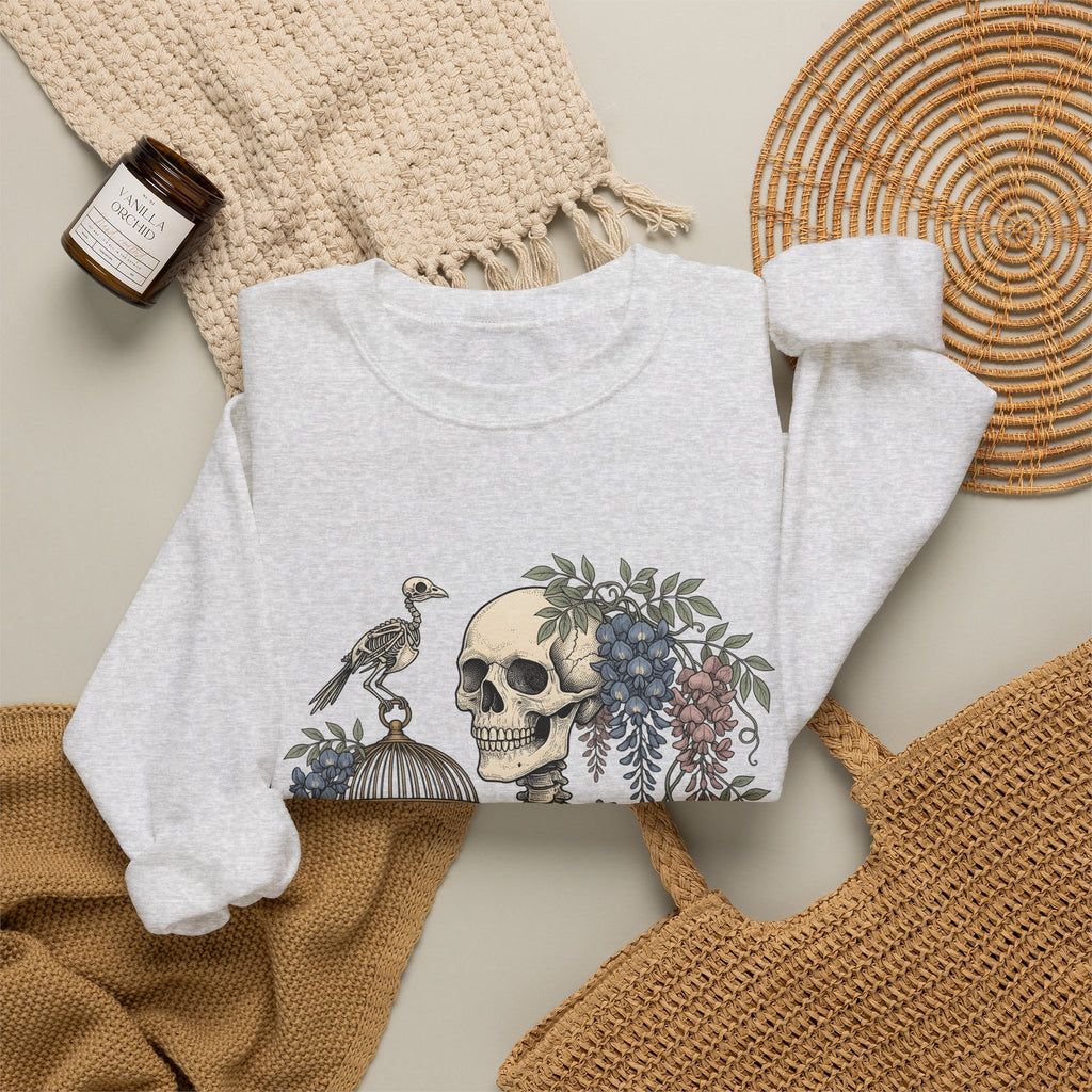 Bone Bloom Sweatshirt Halloween Dark Art Gift Women Rustic Sweatshirt Skeleton Sweatshirt Horror Fan Gothic Sweatshirt Macabre Graphic Doodle Aviary Sweatshirt
