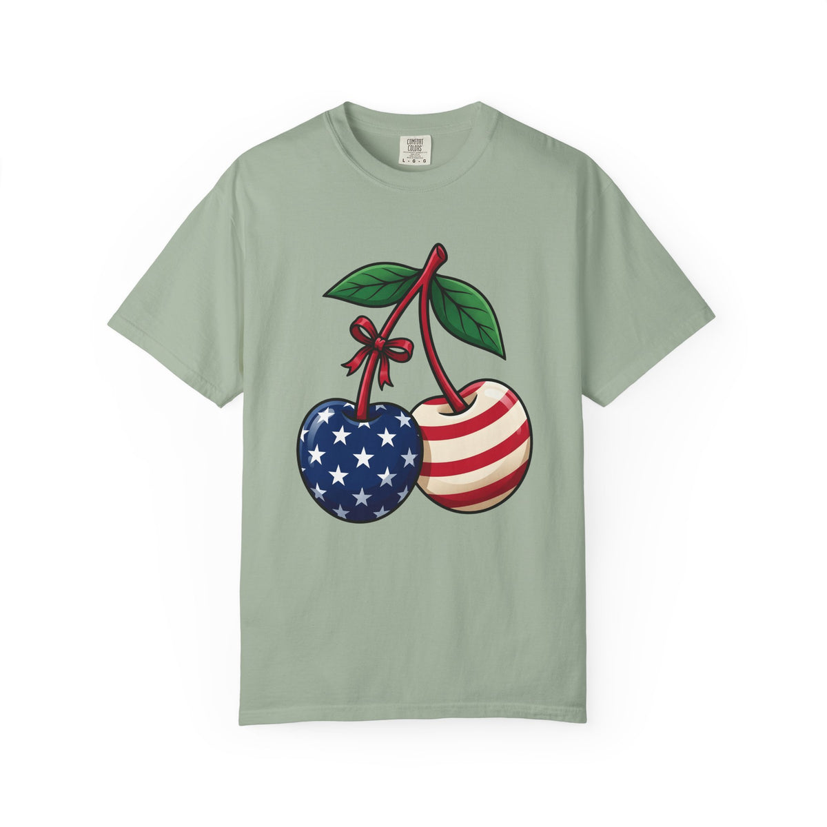 American Cherries 4Th Of July Beach Gift Comic Cherry Independence Day Fan Cartoon Coastal T-Shirt