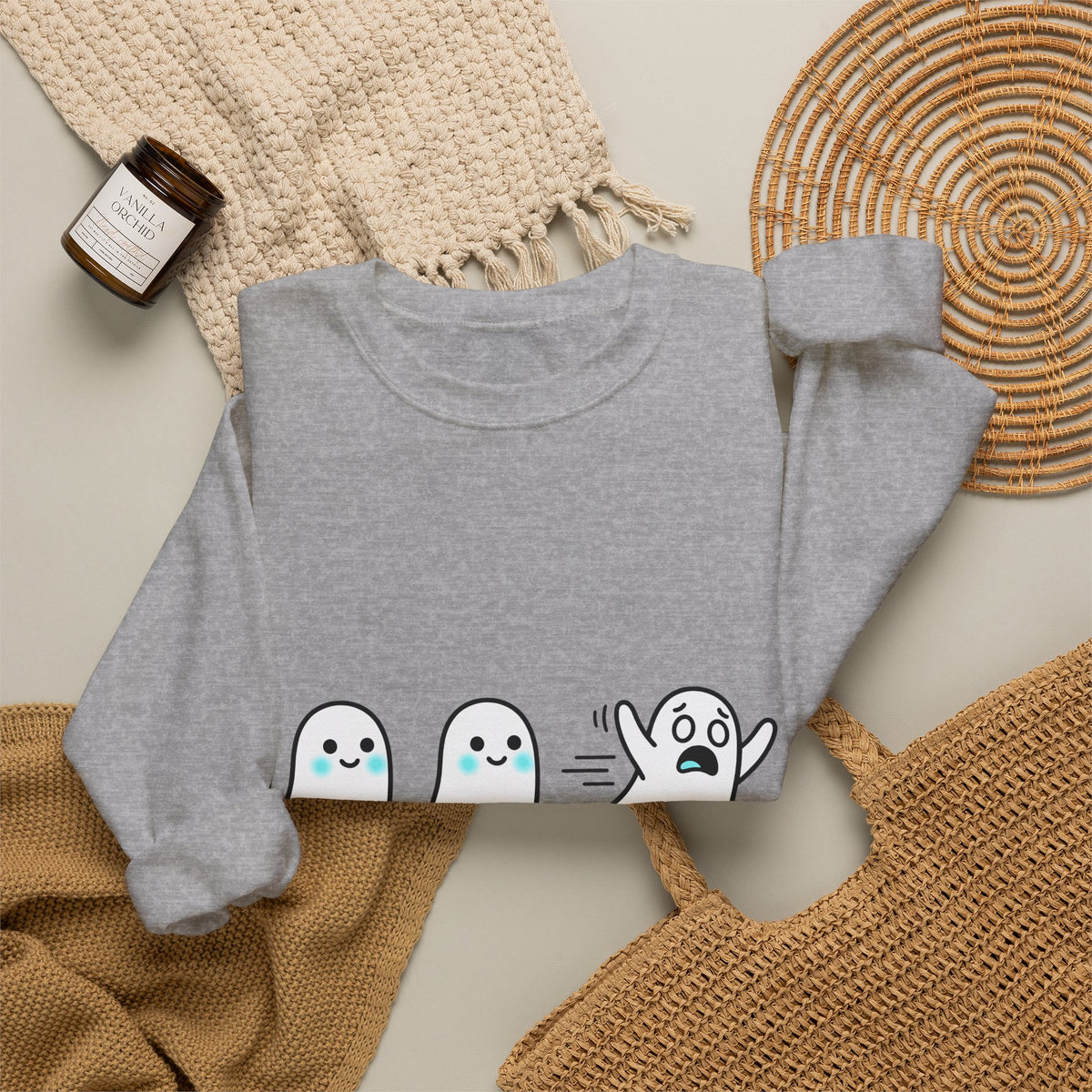 Sweet Ghost Pack Sweatshirt Funny Halloween Party Gift Women Chibi Sweatshirt Ghostly Spirits Sweatshirt Humor Fan Cartoon Sweatshirt Spooky Graphic Halloween